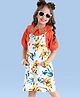 OLLINGTON ST. Cotton Half Sleeves Top & Floral Printed Knit Pinafore - White & Orange