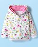 Babyhug Cotton Knit Full Sleeves Hooded Sweatshirt With Floral Print & Kangaroo Pockets - White
