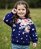 Babyhug Cotton Knit Full Sleeves Pullover Sweatshirt with Floral Print - Navy Blue