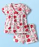 Babyhug Cotton Knit Half Sleeves Co-ords Shorts Night Suit with Heart Print - White