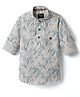 Noddy Cotton Full Sleeves Leaves Printed Kurta Style Shirt - Royal Blue