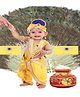 RAJ FANCY DRESSES Woven Sleeveless Lord Krishna Theme Costume Set - Yellow