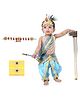 RAJ FANCY DRESSES Woven Sleeveless Gota Lace Embellished & Ethnic Foil Printed Lord Krishna Theme Costume Set - Ferozi Blue