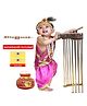 RAJ FANCY DRESSES Woven Sleeveless Gota Lace Embellished & Ethnic Foil Printed Lord Krishna Theme Costume Set - Pink