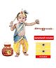RAJ FANCY DRESSES Woven Sleeveless Gota Lace Embellished & Ethnic Foil Printed Lord Krishna Theme Costume Set - Yellow & Ferozi Blue