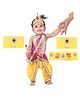 RAJ FANCY DRESSES Woven Sleeveless Gota Lace Embellished & Ethnic Foil Printed Lord Krishna Theme Costume Set - Yellow & Pink