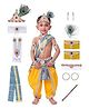 RAJ FANCY DRESSES Krishna Theme Costume With Accessories Set - Yellow & Ferozi Blue