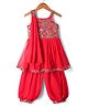 Babyhug Woven Sleeveless Embroidered Kurti & Patiala Set With Dupatta - Red