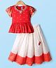 Babyhug Woven Half Puffed  Sleeves  Pattu Pavada Lehenga Choli Set with Neck Embroidery - Red & Beige