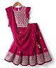 Babyhug Georgette Woven Frill Sleeves Lehenga Choli and Dupatta Set with Embroidery - Maroon