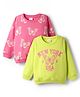 Babyhug Cotton Knit Full Sleeves Butterfly Printed Sweatshirts Pack of 2 - Light Green & Dark Pink