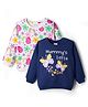 Babyhug Cotton Knit Full Sleeves Sweatshirts With Floral & Butterfly Graphics Pack of 2 - Navy Blue & White