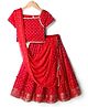 Babyhug Woven Half Sleeves Tierred Lehenga Choli & Dupatta Set with Foil Print & Lace Detailing - Red