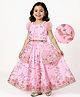 Babyhug Woven Choli Lehenga Set with Half Sleeves Jacket & Floral Embroidery - Pink
