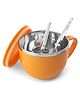 Stainless Steel Airtight Bowl with Lid and Spoon & Fork| Easy to Clean and Maintain| Dishwasher Safe| Boys and Girls| Encourages Self Feeding| Anti-Burn Plastic Layer - 500 ml