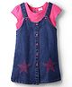 Babyhug Cotton Knit Half Sleeves Inner T-Shirt & Frock with Star Embroidery - Pink & Navy Blue