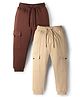 Primo Gino 100% Cotton Knit Full Length Solid Color Cargo Joggers - Beige & Maroon