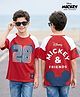HoneyHap Disney Single Jersey Knit Half Raglan Sleeves T-Shirt With Front & Back Mickey Mouse Graphics - Red