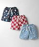 CUCUMBER Sinker Knit Above Knee Length Shorts with Nautical Theme & Pencil Print Pack of 3 - Charcoal Grey Light Blue & Ivory