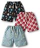 CUCUMBER Sinker Knit Above Knee Length Short With Tropical Theme Print Pack Of 3 - Red Light Blue & Black