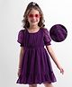 Hola Bonita Woven Half Sleeves Solid Coloured Dress - Purple