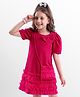 Hola Bonita Knit Half Sleeves Solid Frock With Bow Applique & Sling Bag - Dark Pink