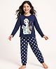 HoneyHap Disney Single Jersey Knit Full Sleeves Night Suit With Elsa & Friend Graphics - Navy Blue