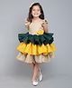 PinkChick Cotton Woven Frill Sleeves  Heart Applique Detailed Layered Dress With Bow Designed Hair Clip - Beige & Yellow