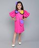 PinkChick Cotton Woven Half Balloon Sleeves Colour Blocked Dress With Bow Designed Hair Clip & Sling Bag Set - Pink