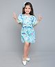 PinkChick Cotton Woven Half Puffed Sleeves Hearts Printed Dress With Hair Clip - Blue