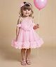Lagorii Net Sleeveless Floral Printed & Pearls Embellished Dress - Pink