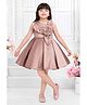 Lagorii Satin Woven Sleeveless Floral Applique Pleated Dress - Bronze