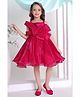 Lagorii Organza Woven Sleeveless Floral Applique Detailed Pleated Dress - Pink