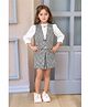 Lagorii Rayon Woven Three Fourth Peasant Sleeves Solid Top & Houndstooth Printed Skirt With Coordinating Jacket Set - Black