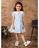 Lagorii Cotton Woven Half Puffed Sleeves Checked Lace Embellished Dress - Blue