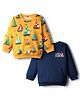 Babyhug Cotton Knit Full Sleeves Boat Printed Sweatshirts With Kangaroo Pockets Pack of 2 - Navy Blue & Yellow