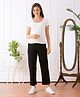 Bella Mama Cotton Lycra Knit Full Length Solid Maternity High Coverage Pant - Black