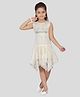 Aarika Net Woven Sleeveless Fashion Text Embroidered Asymmetrical Dress - Cream