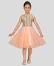 Aarika Net Woven Sleeveless Mirror Work Detailed Tiered Dress - Peach
