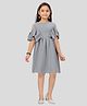 Aarika Blended Woven Cold Shoulder Sleeves Frill Detailed Solid Dress - Grey