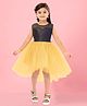 Aarika Net Woven Sleeveless Swiss Dot Designed & Glitter Printed High Low Dress - Navy Blue & Fawn