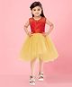 Aarika Net Woven Sleeveless Swiss Dot Designed & Glitter Printed High Low Dress - Red & Fawn