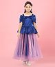 Aarika Silk Woven Cold Shoulder Sleeves Solid Gown - Blue