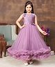 Aarika Net Woven Sleeveless Floral Applique Detailed Pearls Embellished & Textured Gown - Purple