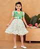 Aarika Georgette Woven Half Puffed Sleeves Floral Printed Dress - Green & Cream