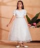 Aarika Net Woven Half Puffed Sleeves Floral Glitter Printed Gown - White
