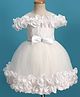 Bluebell Satin Woven Solid Coloured Sleeveless Frock With Bow & Frill Detailing - White