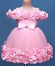 Bluebell Satin Woven Solid Coloured Sleeveless Frock With Bow & Frill Detailing - Pink