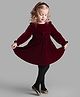 Bonfino Woven Full Sleeves Solid Color Peter Pan Collar Valour Party Dress with Stockings & Bow Applique - Maroon