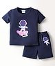 BUMZEE Cotton Knit Half Sleeves Astronaut Print T-Shirt & Short Set - Navy Blue